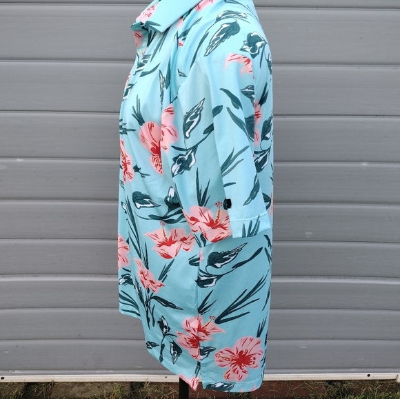 Bad Birdie Never Lei Up Floral Golf Polo Shirt Mens M Teal Hawaiian - Picture 3 of 8